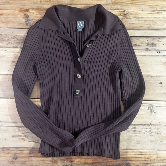 Worthington Chocolate Ribbed Knit button up sweater sz L - Picture 1 of 4